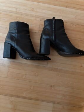 Women's Black Leather Pointed Toe Ankle Boots by Tony Bianca